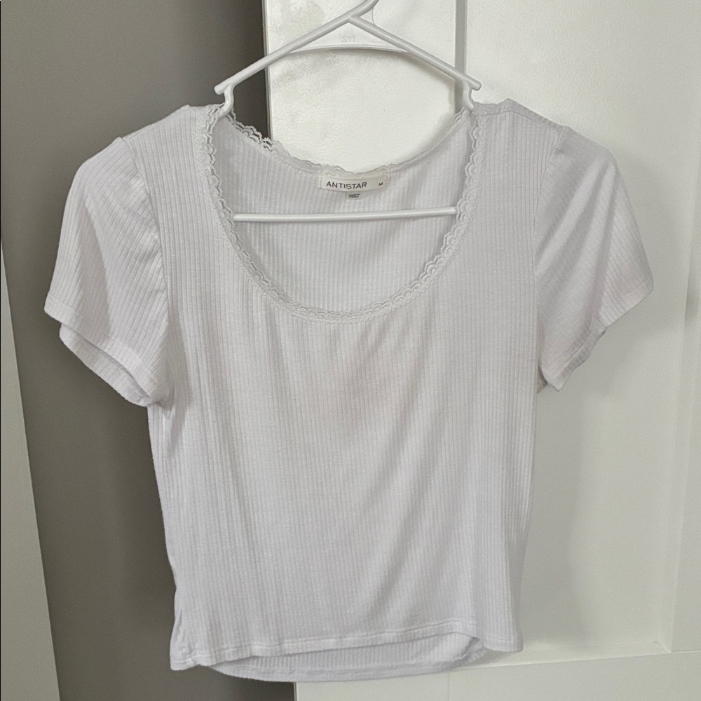 Antistar White Ribbed Women's Crop Top